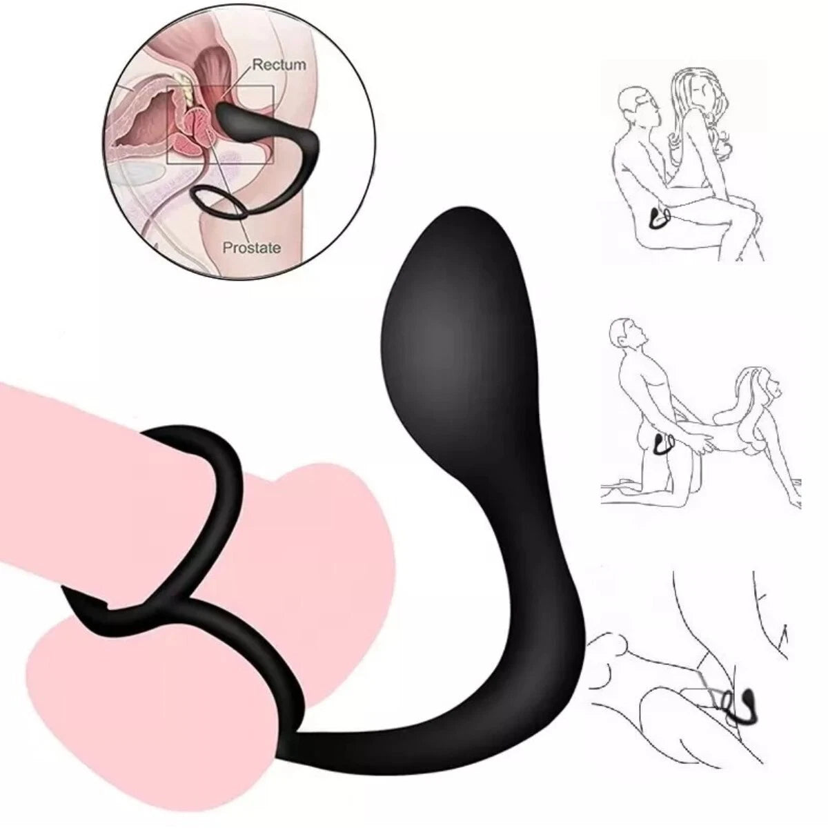 Penis Cock Ring & Anal Butt Plug Prostate Massager Sex Toys for Men Women Couples LGBTQ Gay