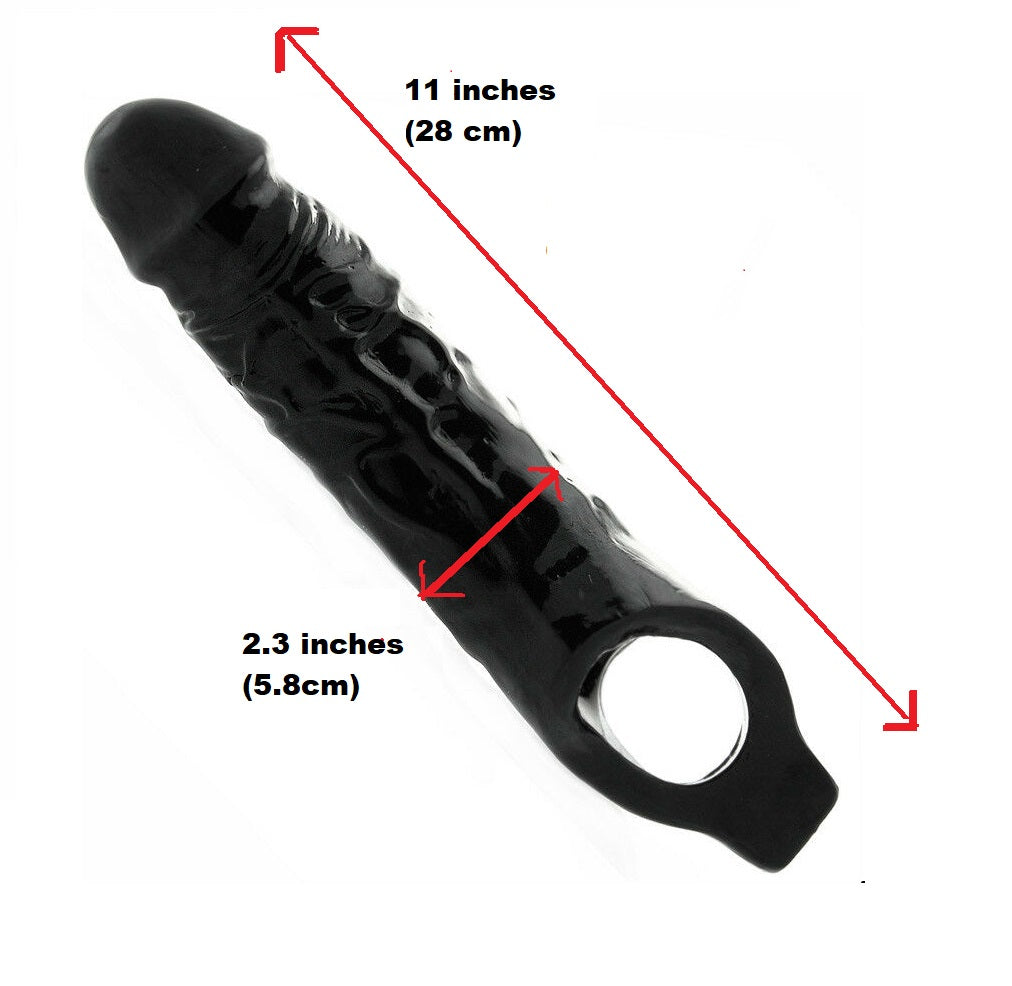 11" Mega Mighty Reusable Penis Sleeve Condom  Extender Enlarger  Sex Toys for Men Couples