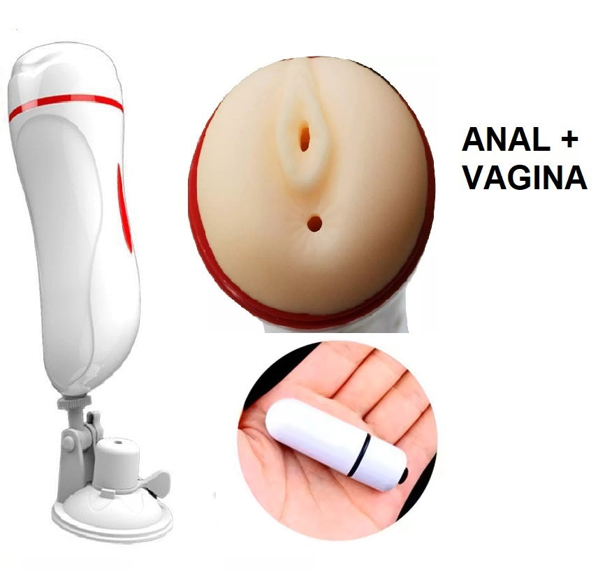 2 in1 Anal & Vagina Shape Male Vibrating Masturbation Cup Hands-Free Suction Cup Flesh Light Stroker Sex Toys for Men