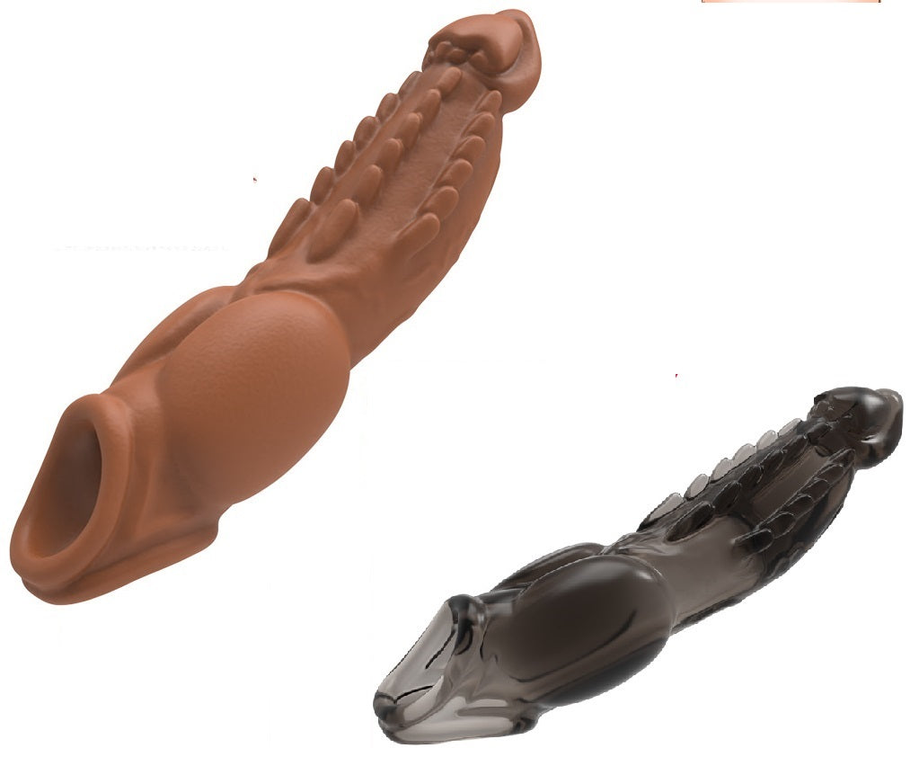 Monster Reusable Penis Sleeve Extra 8cm Extender Enlarger Condom Ball Loop Ejaculation Aid