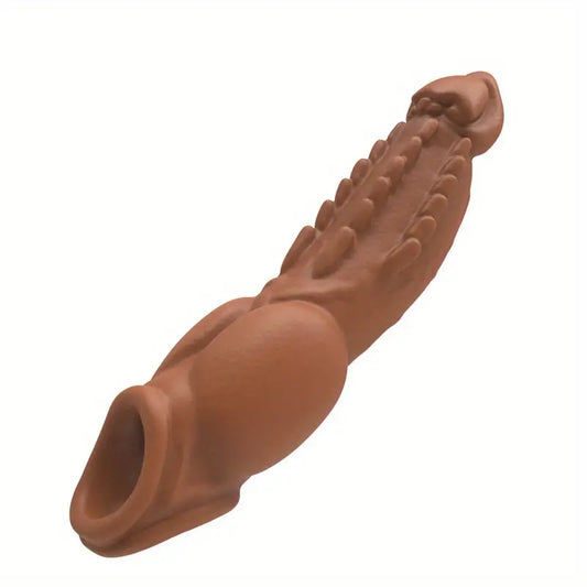 Monster Reusable Penis Sleeve Extra 8cm Extender Enlarger Condom Ball Loop Ejaculation Aid