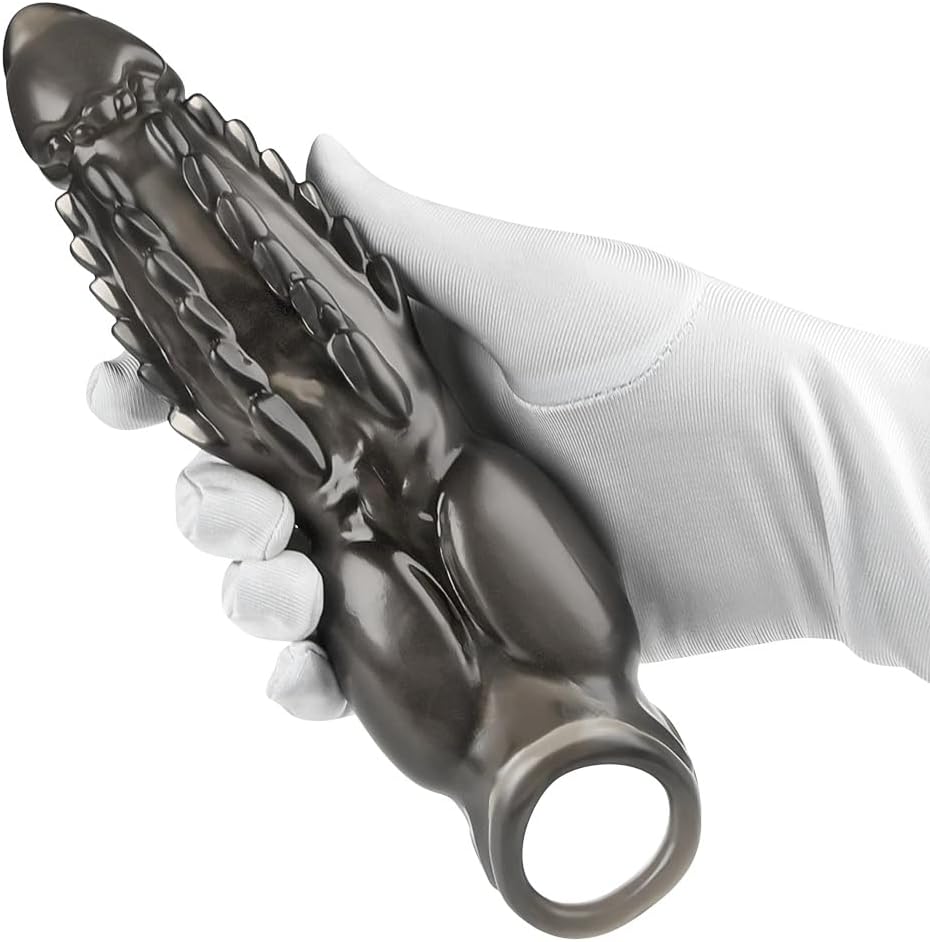 Monster Reusable Penis Sleeve Extra 8cm Extender Enlarger Condom Ball Loop Ejaculation Aid