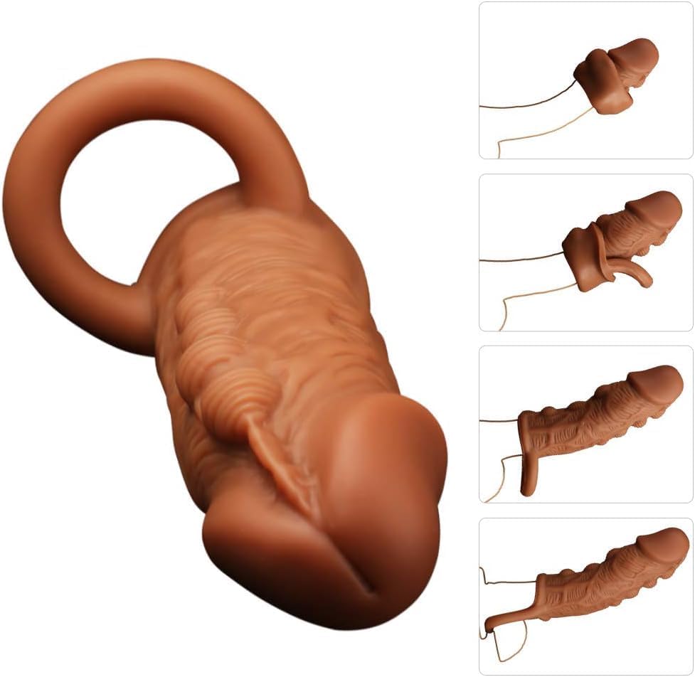 Reusable Condom Penis Sleeve Extender Enlarger Ball Loop Girth Sheath Sex Toys for Men Couples LGBTQ