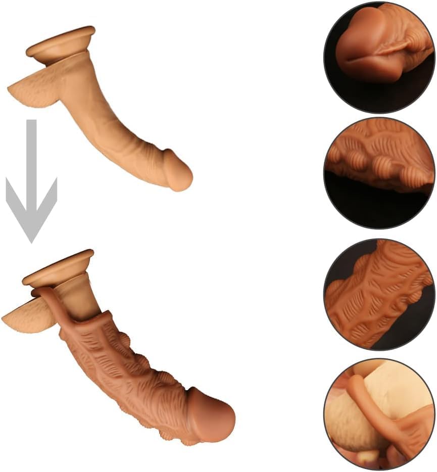 Reusable Condom Penis Sleeve Extender Enlarger Ball Loop Girth Sheath Sex Toys for Men Couples LGBTQ