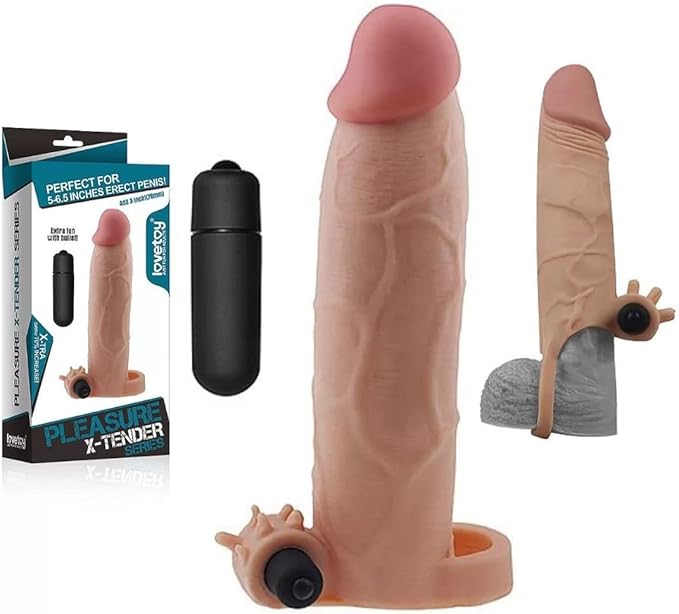 Reusable Vibrating Condom Penis Sleeve with Bullet Extender Enlarger Ball Loop Girth Sheath Sex Toys for Men Couples LGBTQ