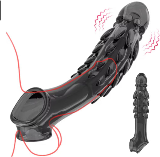 Reusable Vibrating Condom Penis Sleeve Extender Enlarger Ball Loop Girth Sheath Sex Toys for Men Couples LGBTQ