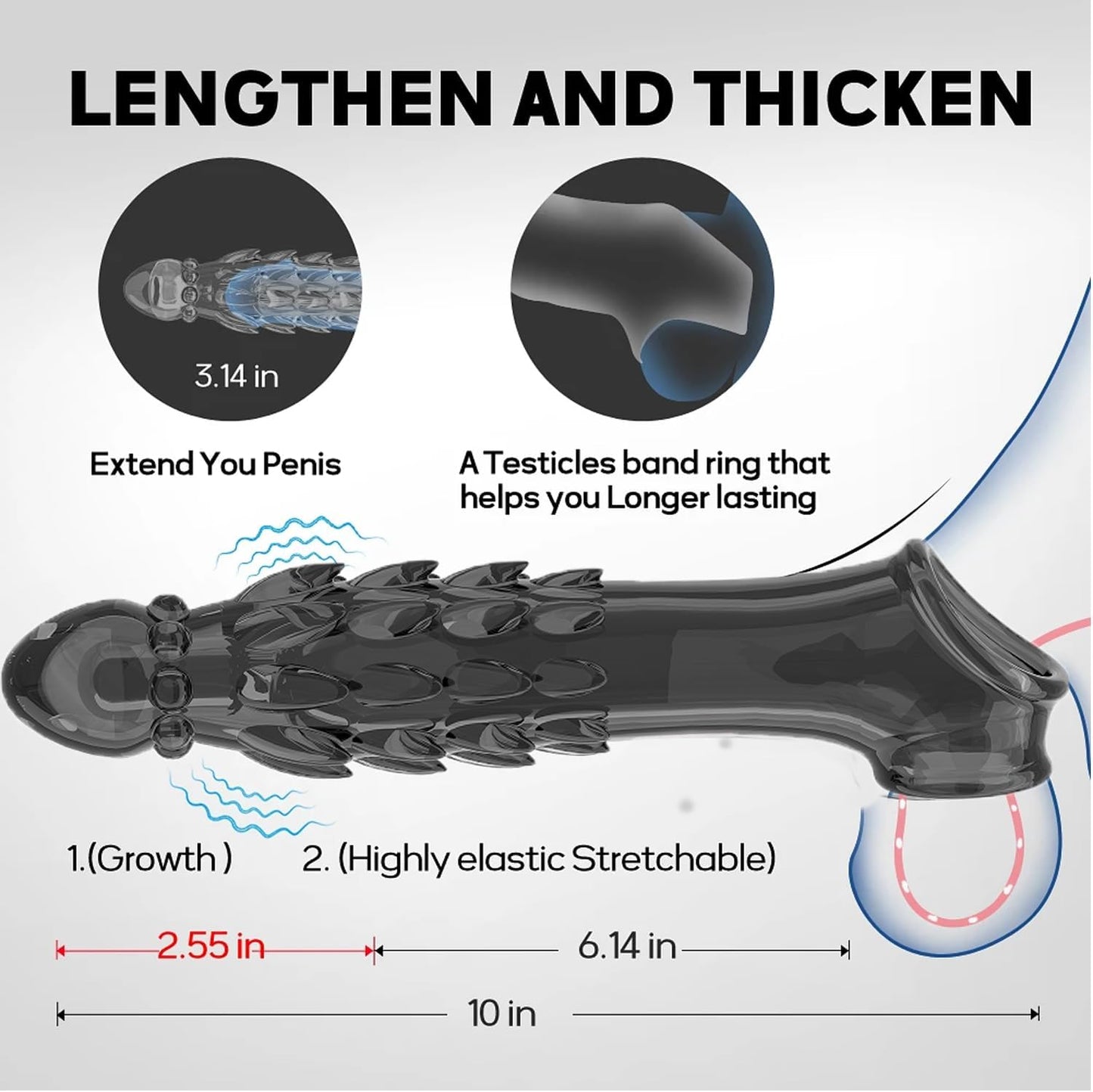 Reusable Vibrating Condom Penis Sleeve Extender Enlarger Ball Loop Girth Sheath Sex Toys for Men Couples LGBTQ