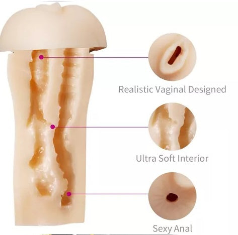 2 in1 Anal & Vagina Shape Male Vibrating Masturbation Cup Hands-Free Suction Cup Flesh Light Stroker Sex Toys for Men