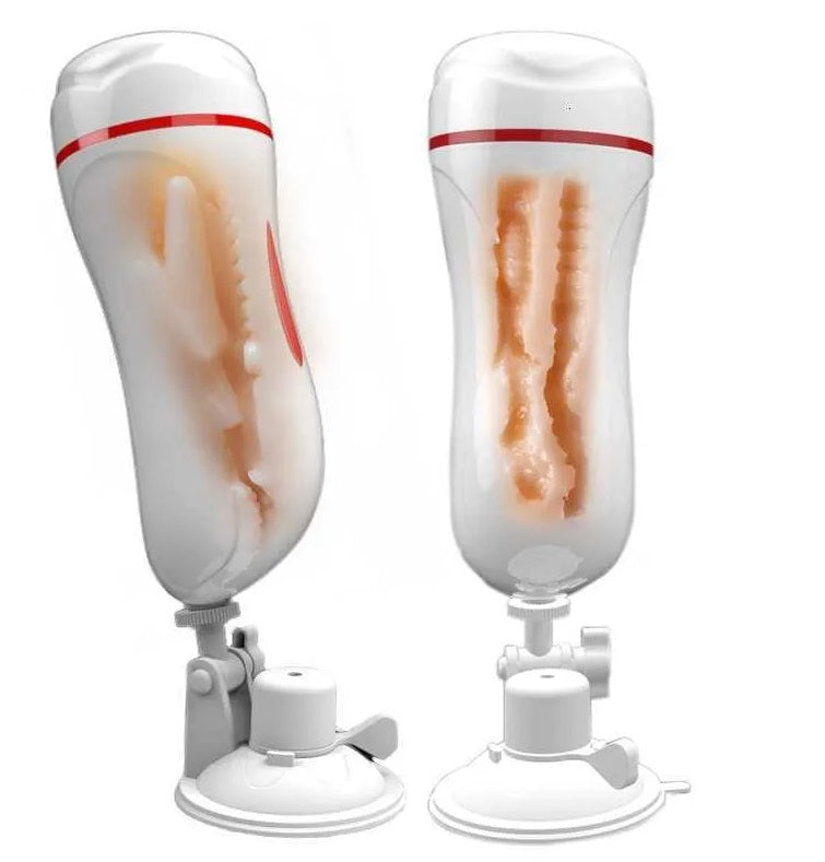 2 in1 Anal & Vagina Shape Male Vibrating Masturbation Cup Hands-Free Suction Cup Flesh Light Stroker Sex Toys for Men