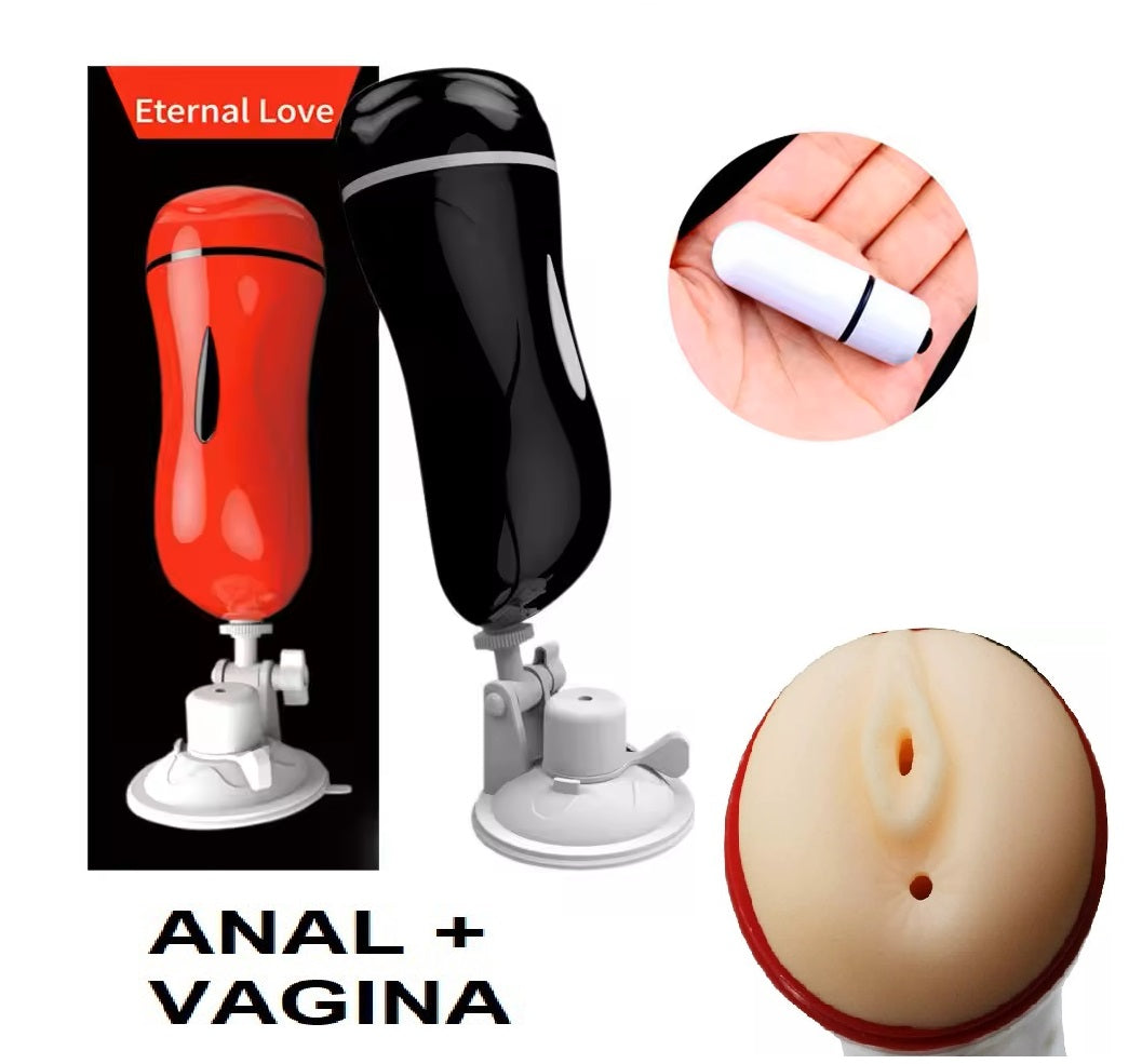 2 in1 Anal & Vagina Shape Male Vibrating Masturbation Cup Hands-Free Suction Cup Flesh Light Stroker Sex Toys for Men