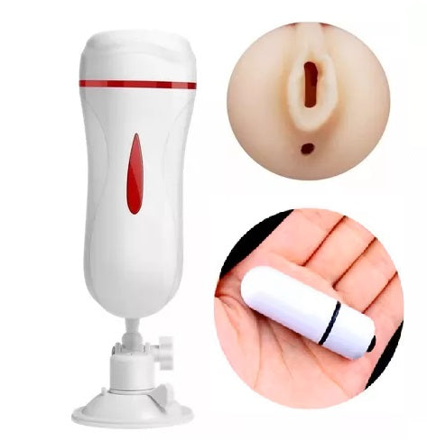2 in1 Anal & Vagina Shape Male Vibrating Masturbation Cup Hands-Free Suction Cup Flesh Light Stroker Sex Toys for Men