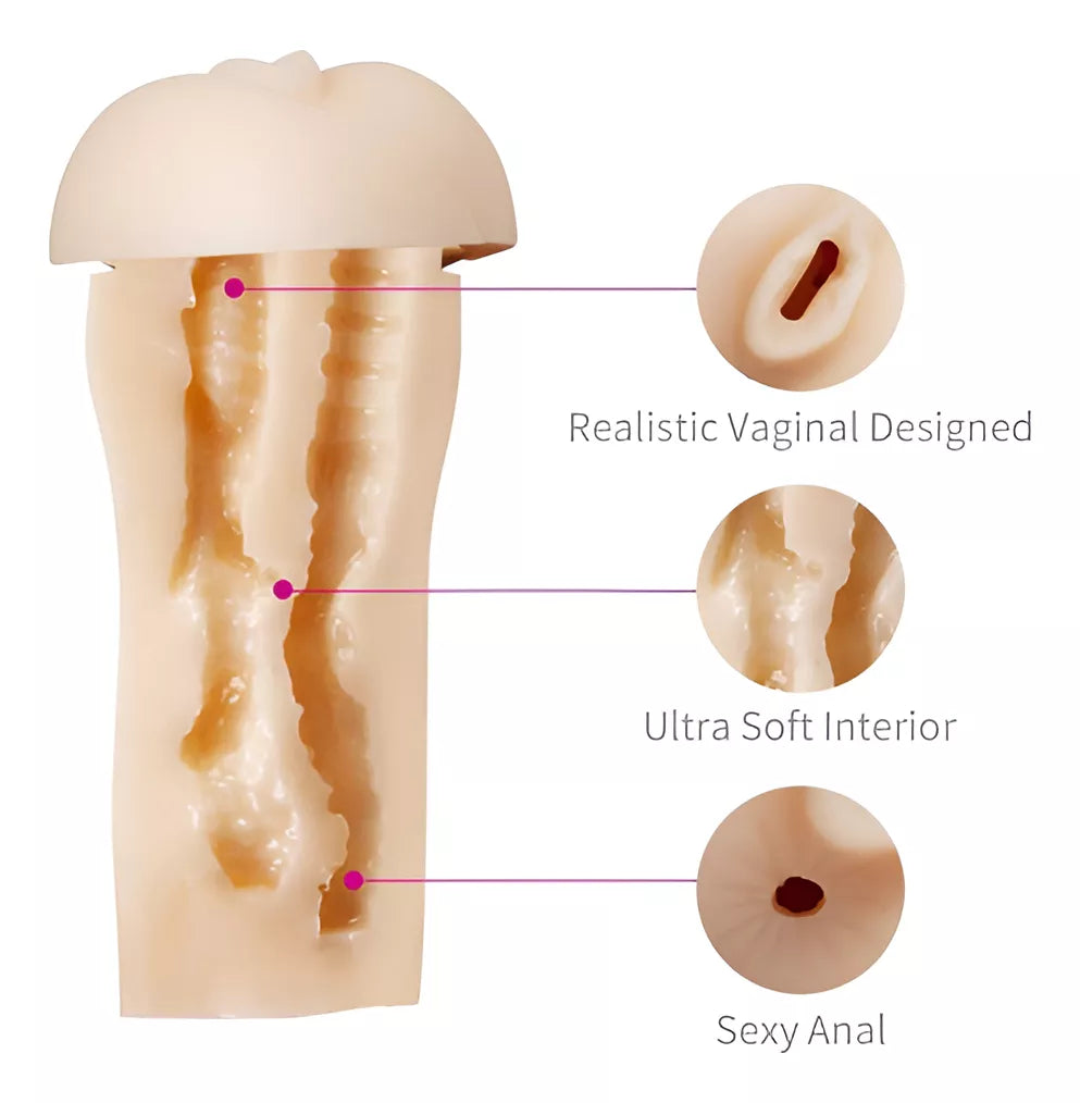 2 in1 Anal & Vagina Shape Male Vibrating Masturbation Cup Hands-Free Suction Cup Flesh Light Stroker Sex Toys for Men