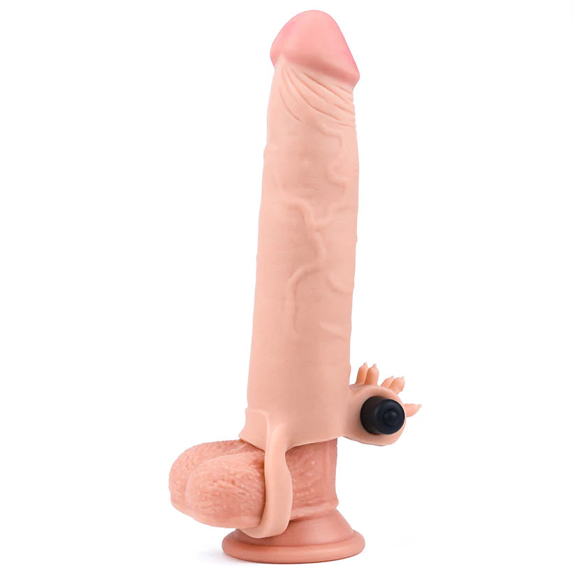 Reusable Vibrating Condom Penis Sleeve with Bullet Extender Enlarger Ball Loop Girth Sheath Sex Toys for Men Couples LGBTQ