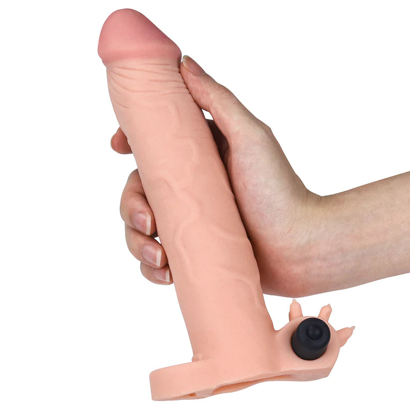 Reusable Vibrating Condom Penis Sleeve with Bullet Extender Enlarger Ball Loop Girth Sheath Sex Toys for Men Couples LGBTQ
