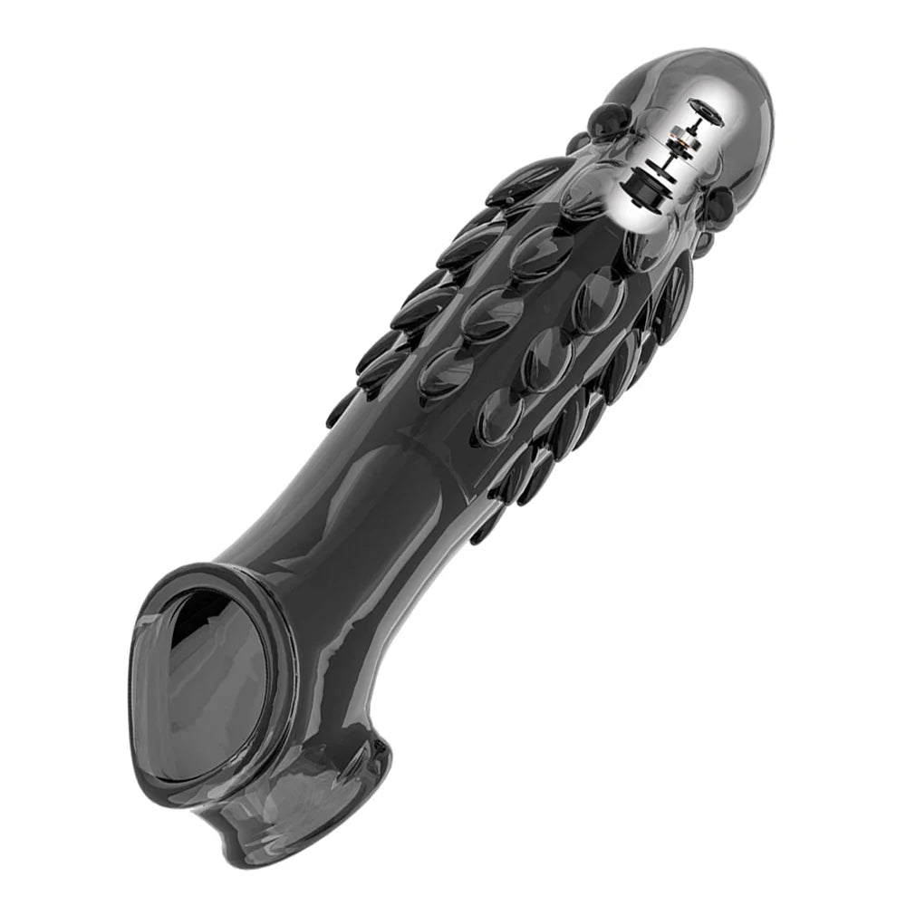 Reusable Vibrating Condom Penis Sleeve Extender Enlarger Ball Loop Girth Sheath Sex Toys for Men Couples LGBTQ