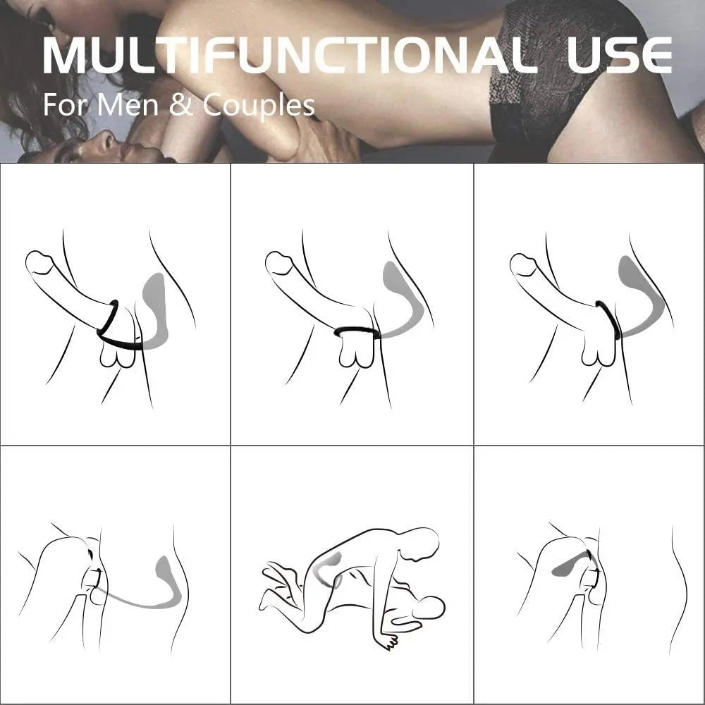 Penis Cock Ring & Anal Butt Plug Prostate Massager Sex Toys for Men Women Couples LGBTQ Gay
