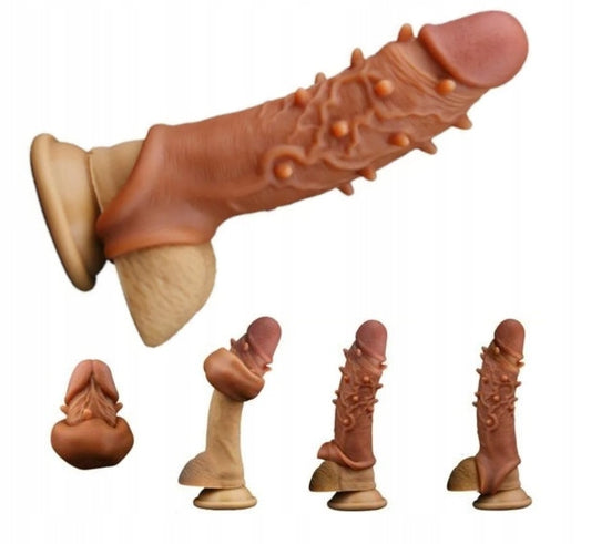 Reusable Spikey Penis Sleeve Extender Enlarger Condom Ball Loop Ejaculation Aid Sex Toys for Men Couples