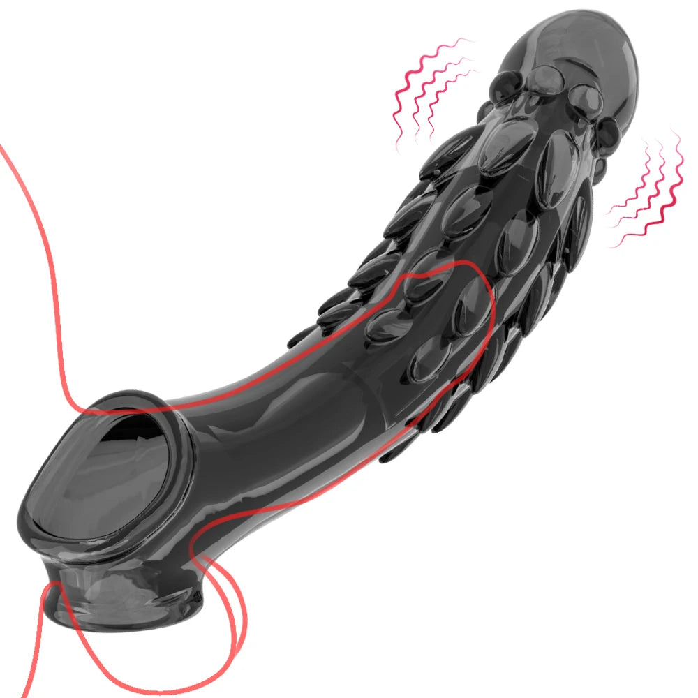 Reusable Vibrating Condom Penis Sleeve Extender Enlarger Ball Loop Girth Sheath Sex Toys for Men Couples LGBTQ
