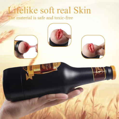 Beer Bottle Shape Vibrating Masturbation Cup Penis Flesh Light Sleeve Masturbator Sex Toys for Men