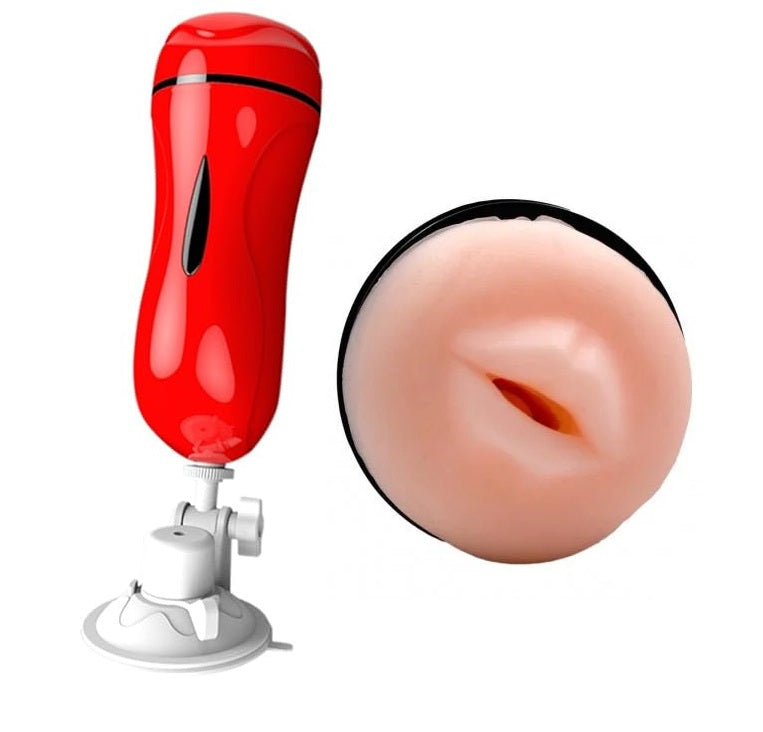 Mouth Shape Male Vibrating Masturbation Cup Hands-Free Suction Cup Flesh Light Stroker Sex Toys for Men