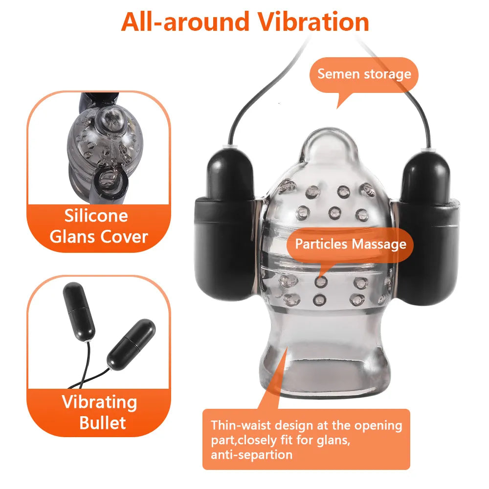 Reusable&nbsp;Penis Sleeve Massager Double Bullets Extender Condom Sex Toys for Men Couples LGBTQ