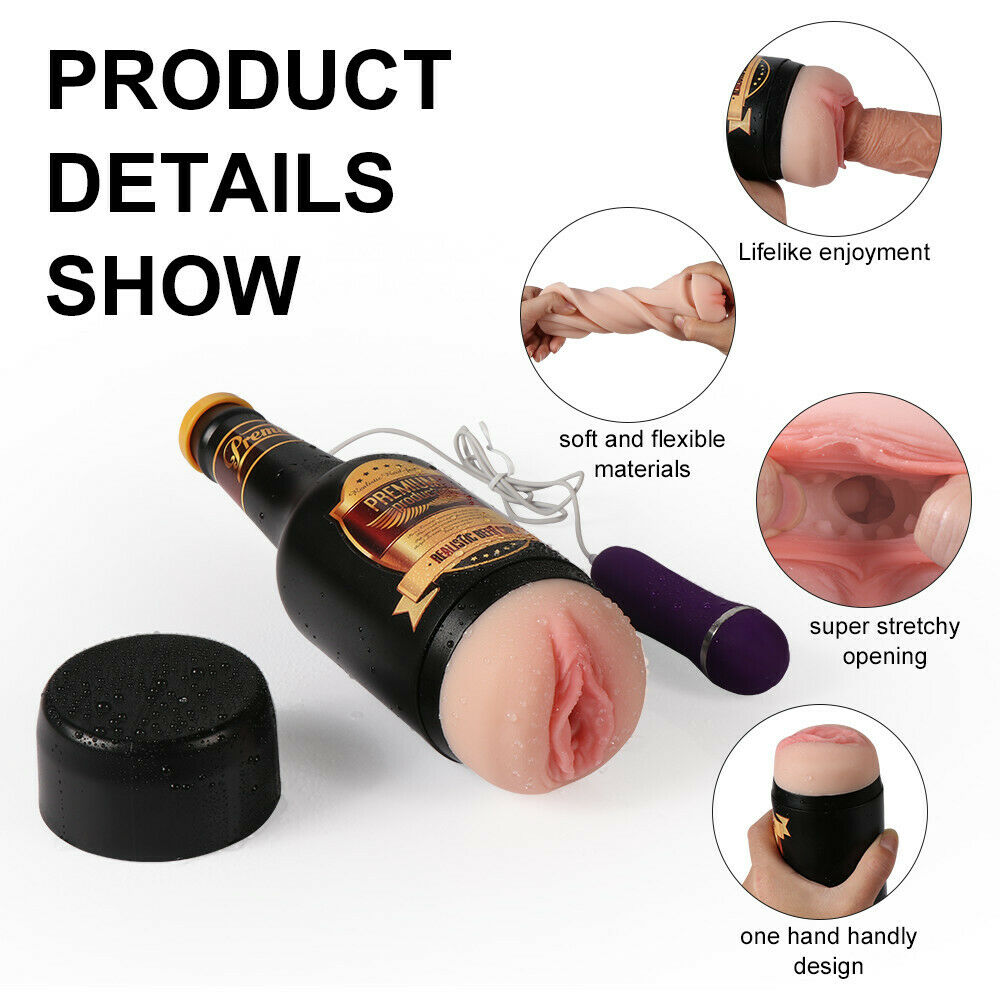 Beer Bottle Shape Vibrating Masturbation Cup Penis Flesh Light Sleeve Masturbator Sex Toys for Men