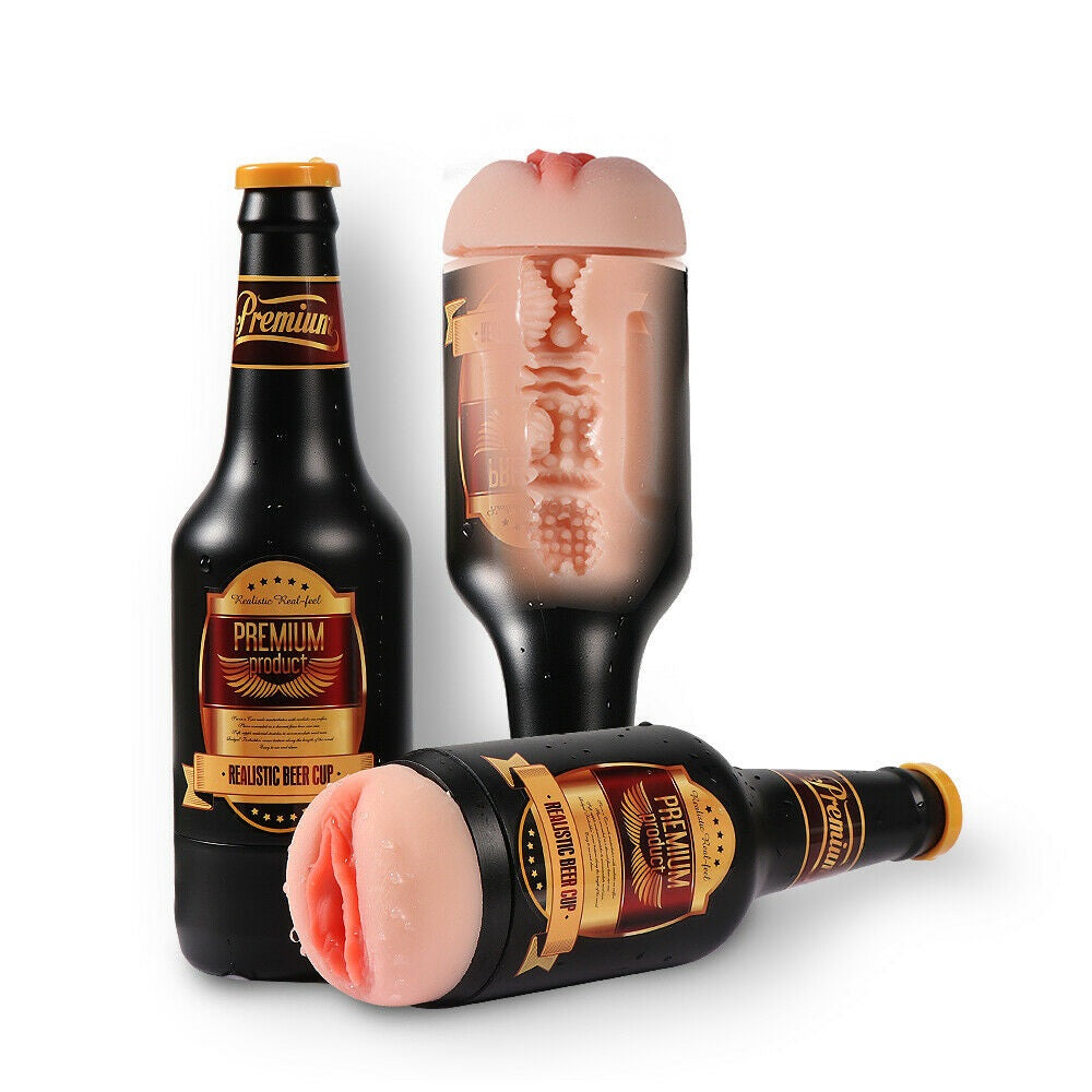 Beer Bottle Shape Vibrating Masturbation Cup Penis Flesh Light Sleeve Masturbator Sex Toys for Men