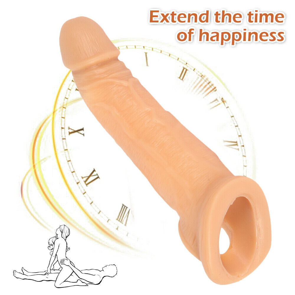 9" BIG GUN Reusable Penis Sleeve Extender Enlarger Condom Ball Loop Sex Toys for Men Couples LGBTQ Gay