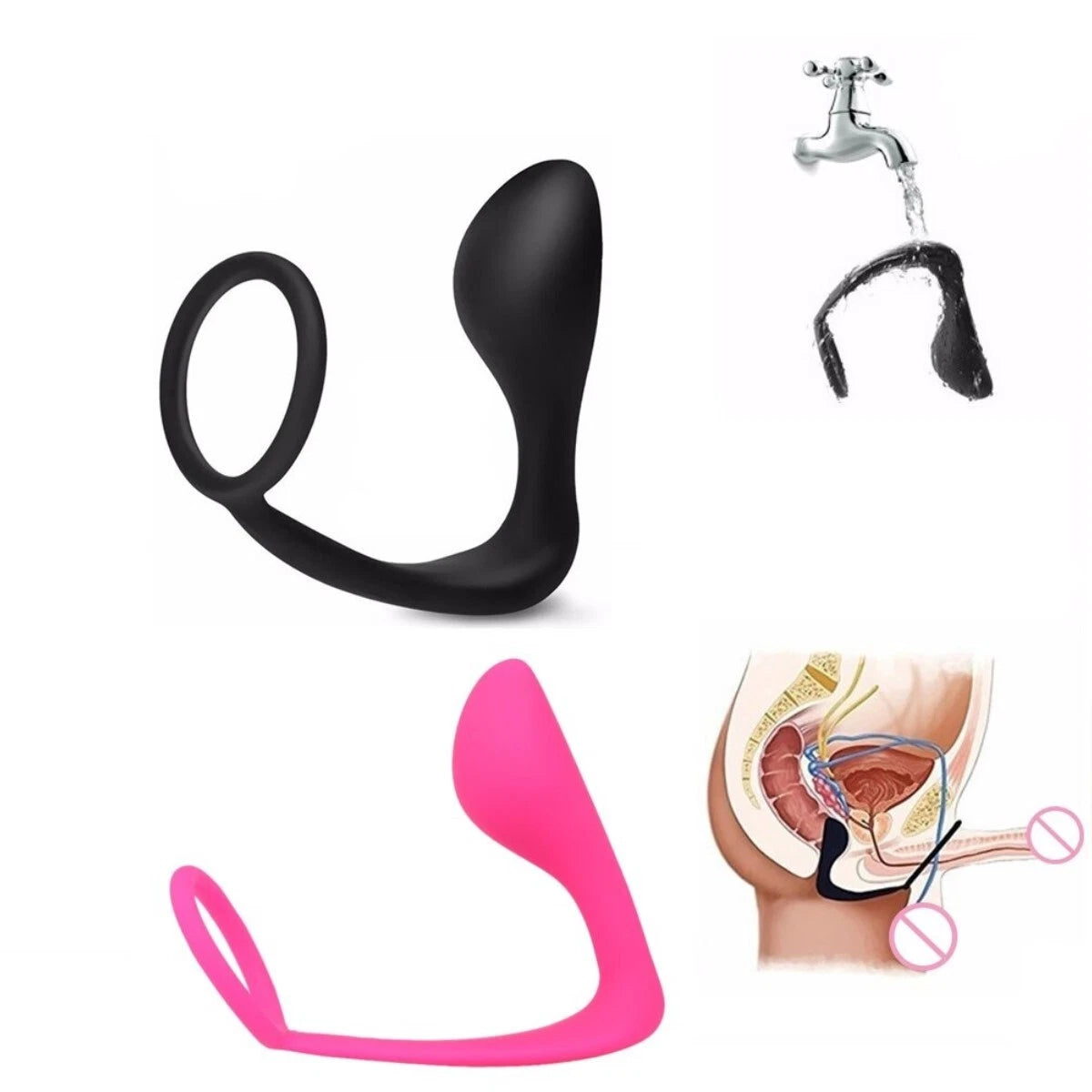 Penis Cock Ring & Anal Butt Plug Prostate Massager Sex Toys for Men Women Couples LGBTQ Gay