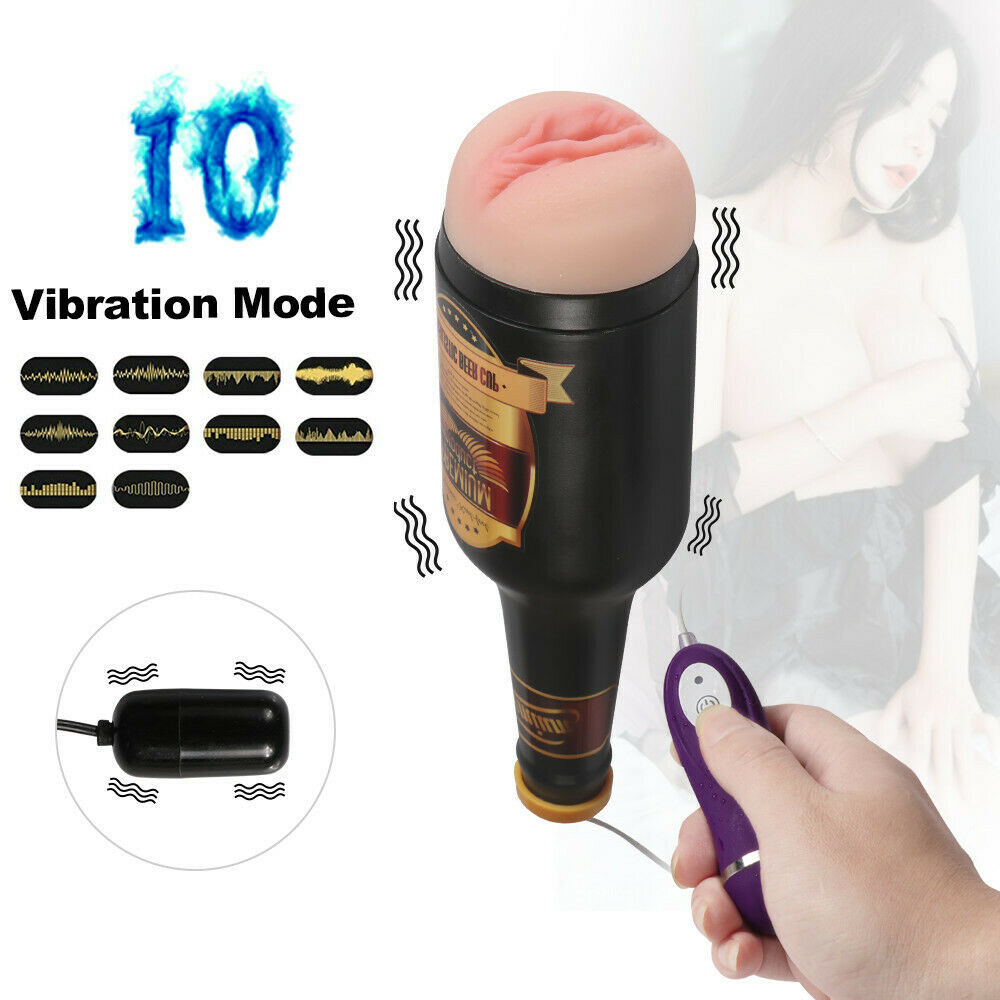 Beer Bottle Shape Vibrating Masturbation Cup Penis Flesh Light Sleeve Masturbator Sex Toys for Men