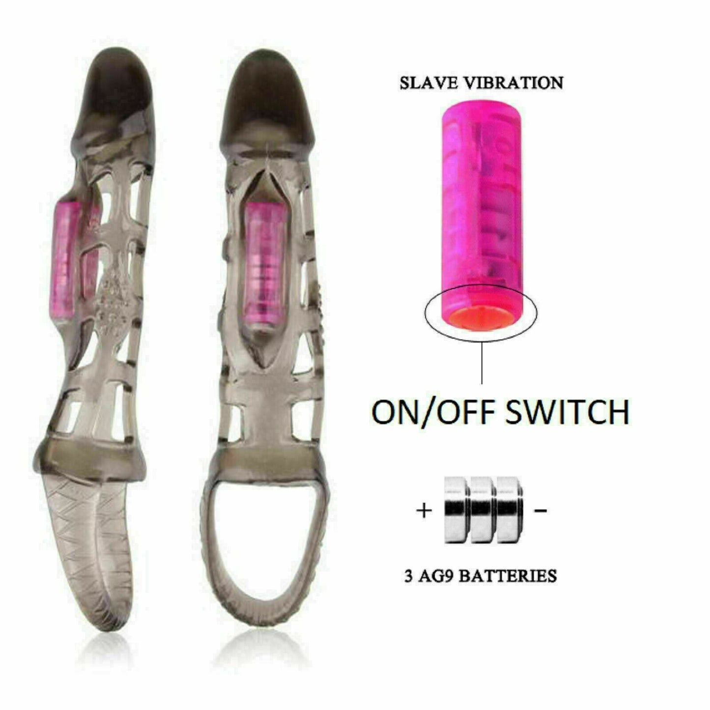 Reusable Vibrating Penis Sleeve Extender Enlarge 2.5cm Solid Head Condom Ball Loop Sex Toys for Men Couples