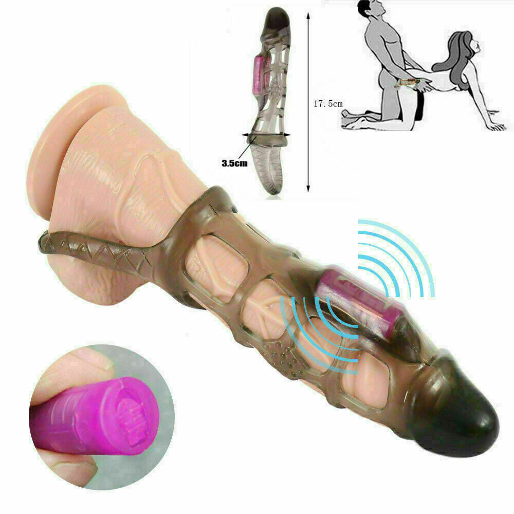 Reusable Vibrating Penis Sleeve Extender Enlarge 2.5cm Solid Head Condom Ball Loop Sex Toys for Men Couples