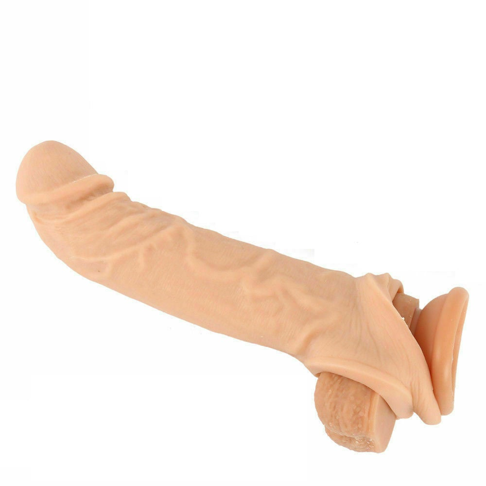 9" BIG GUN Reusable Penis Sleeve Extender Enlarger Condom Ball Loop Sex Toys for Men Couples LGBTQ Gay