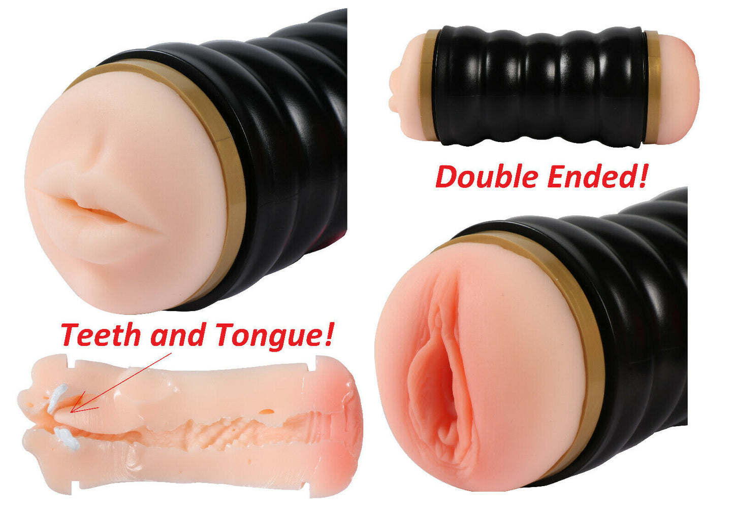 Doubled Vagina & Blow Job Masturbator Penis Flesh Light Sleeve Stroker Sex Toys for Men Couples