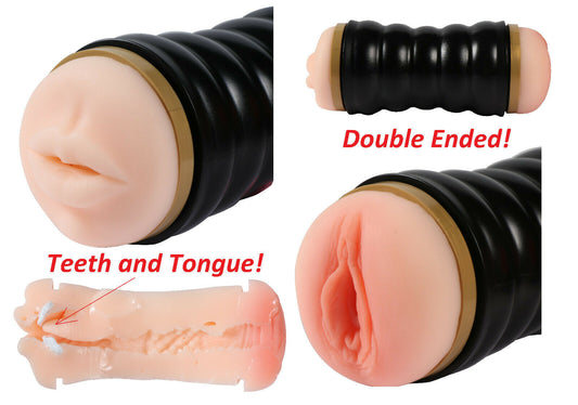 Doubled Vagina & Blow Job Masturbator Penis Flesh Light Sleeve Stroker Sex Toys for Men Couples
