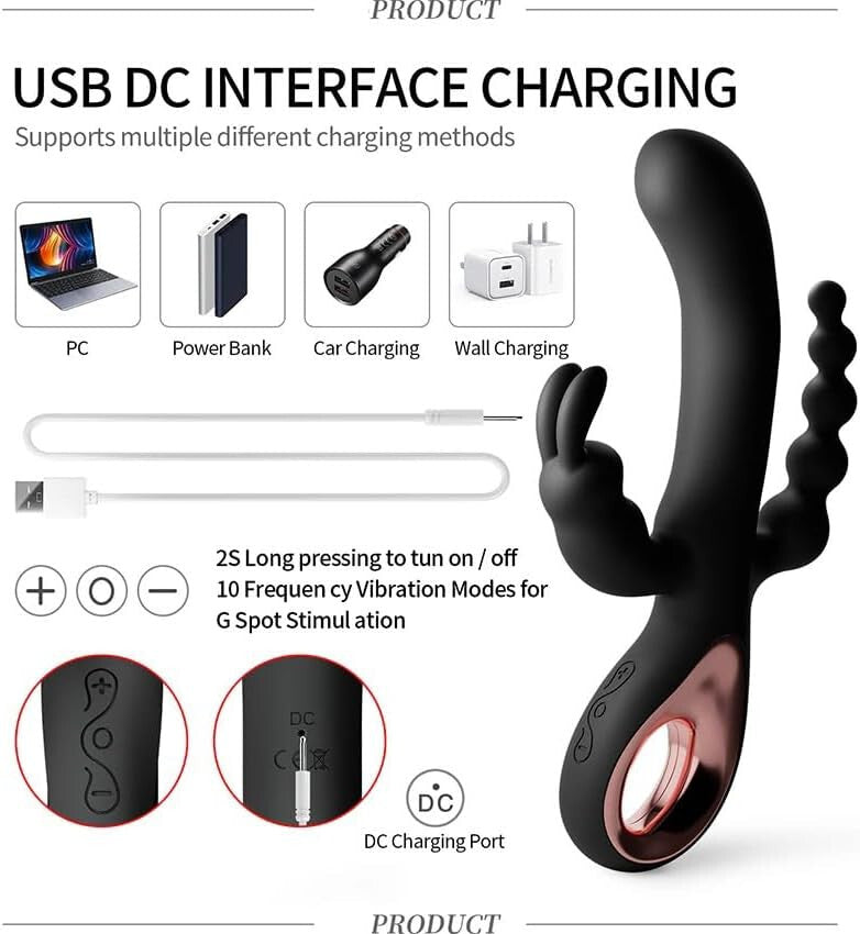 USB Rechargeable 3 in 1 Vibrator Dildo Anal Butt Plug Clitoral G-Spot Stimulator Adults Sex Toys for Women Couples