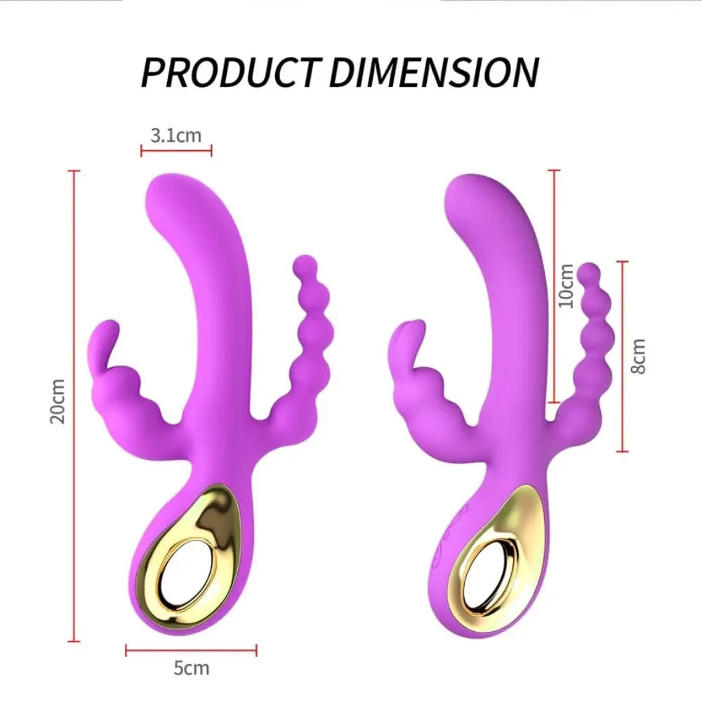 USB Rechargeable 3 in 1 Vibrator Dildo Anal Butt Plug Clitoral G-Spot Stimulator Adults Sex Toys for Women Couples