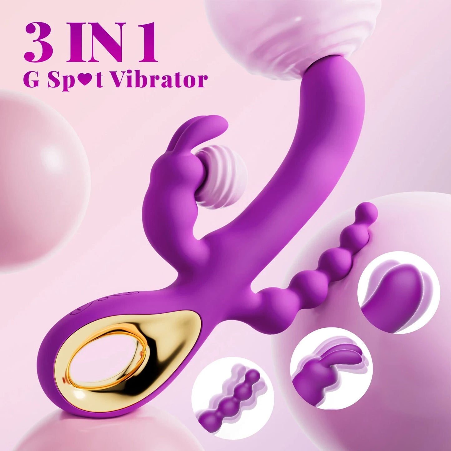 USB Rechargeable 3 in 1 Vibrator Dildo Anal Butt Plug Clitoral G-Spot Stimulator Adults Sex Toys for Women Couples