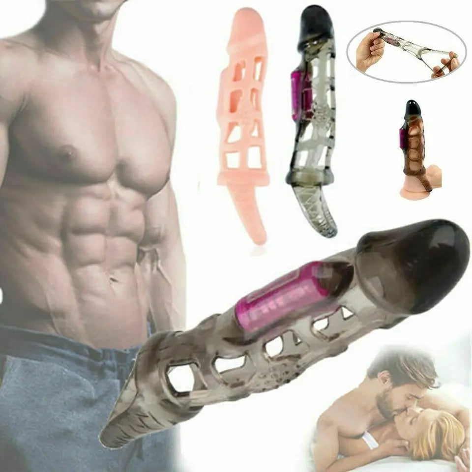 Reusable Vibrating Penis Sleeve Extender Enlarge 2.5cm Solid Head Condom Ball Loop Sex Toys for Men Couples