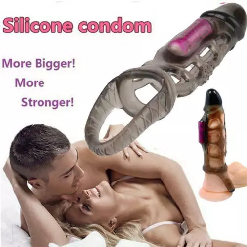 Reusable Vibrating Penis Sleeve Extender Enlarge 2.5cm Solid Head Condom Ball Loop Sex Toys for Men Couples